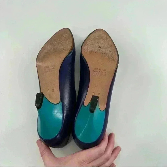 Ellen Tracy heels 8 N purple blue color block Italian leather 80s 90s vintage - Picture 7 of 12